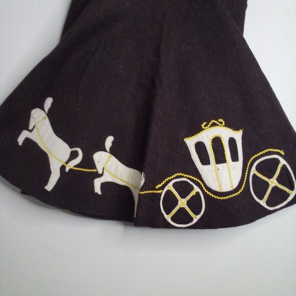 Vintage Handmade Felt Circle Skirt 25" Wasit XS Horse Carriage Brown - Picture 8 of 16